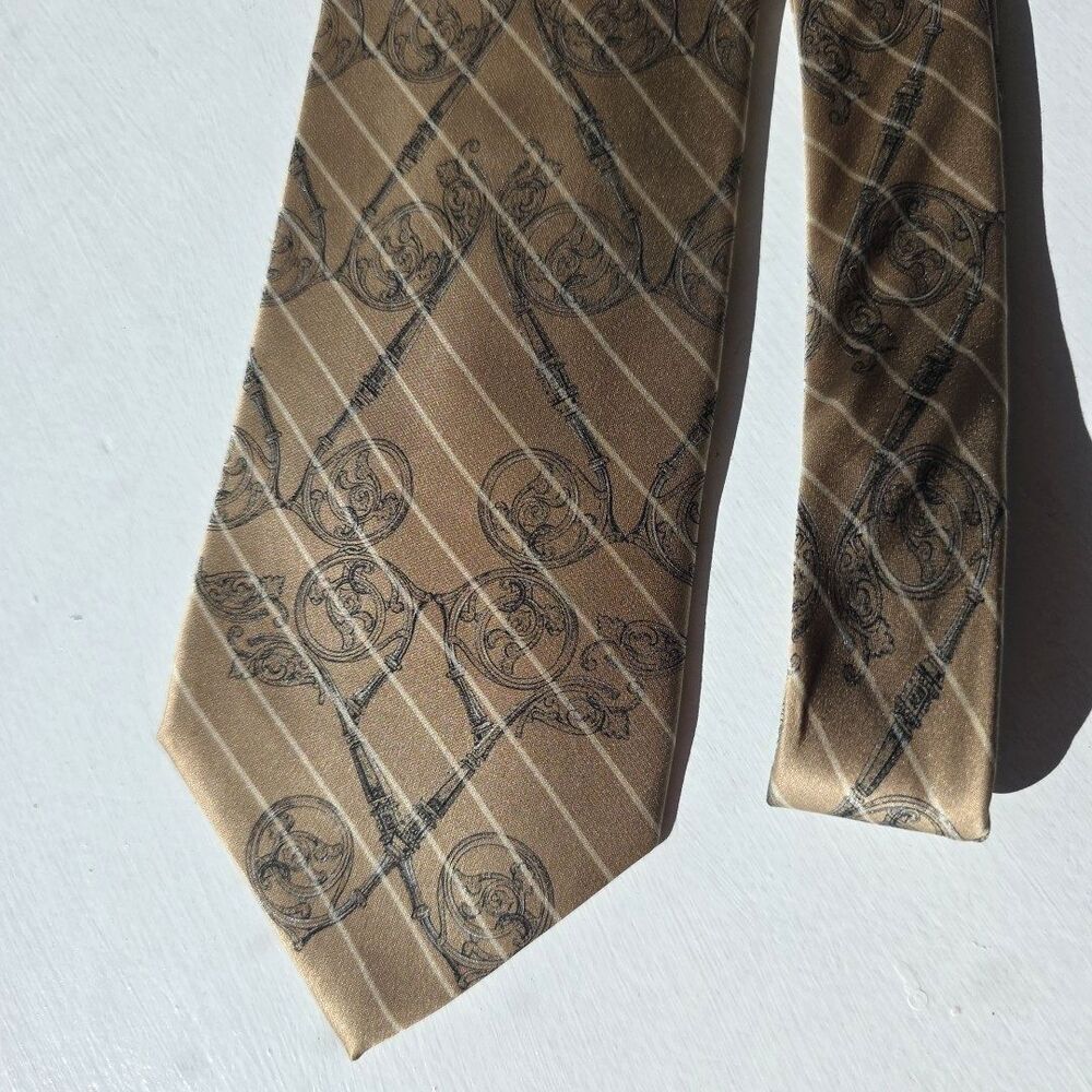 GIANFRANCO FERRE Silk Tie Striped Gold Black Jacquard Business Corpcore Designer